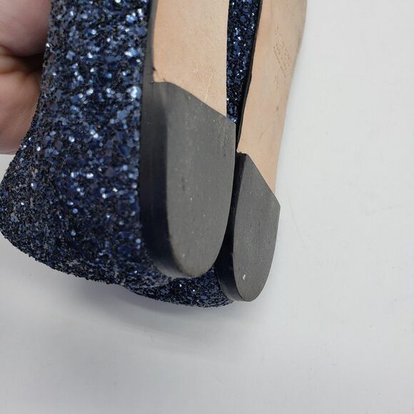 J.Crew Loafer Shoes Women US 7.5 Blue Glitter Leath Made in Italy Glam Holiday - Picture 11 of 12